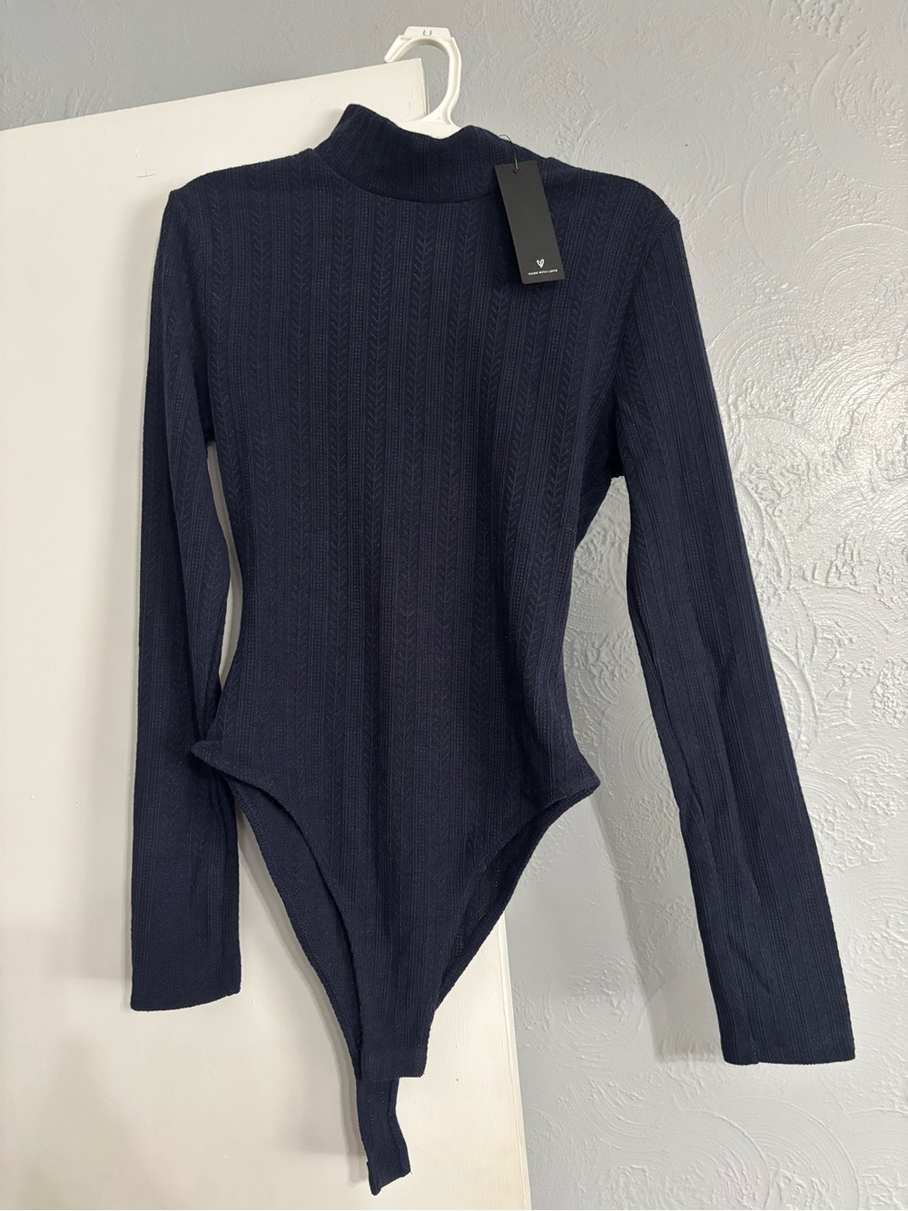 Lulu's Navy Ribbed Mock Neck Long-Sleeve Bodysuit